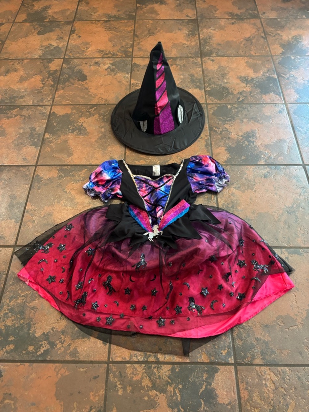 Girls' Purple & Pink Witch Costume Dress with Matching Hat